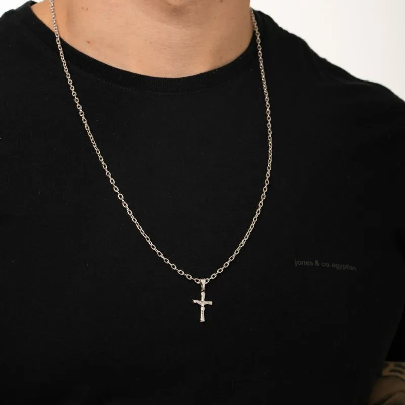 PINGENTE CRUCIFIXO COM ROSTO JESUS CRISTO- BANHADO A RÓDIO BRANCO