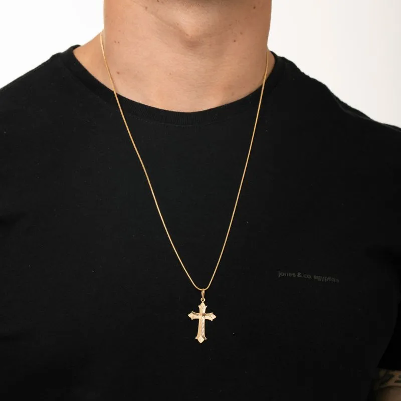 PINGENTE CRUCIFIXO GRANDE TRABALHADO - BANHADO A OURO 18K