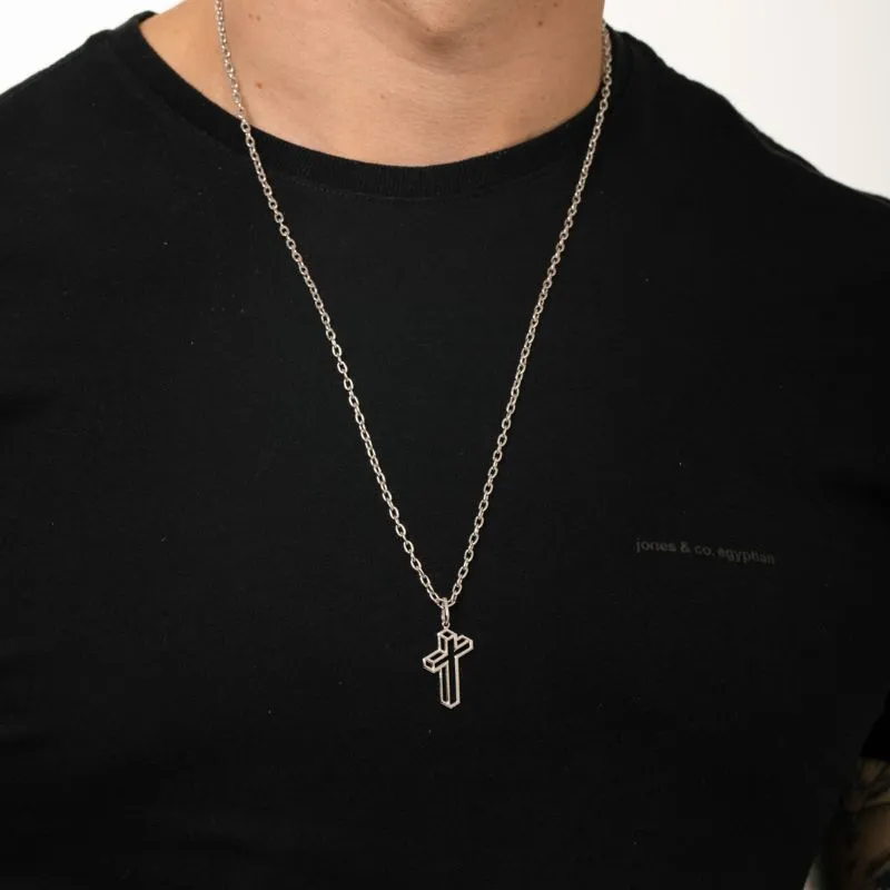 PINGENTE CRUZ 3D MÉDIA -  BANHADO A RÓDIO BRANCO