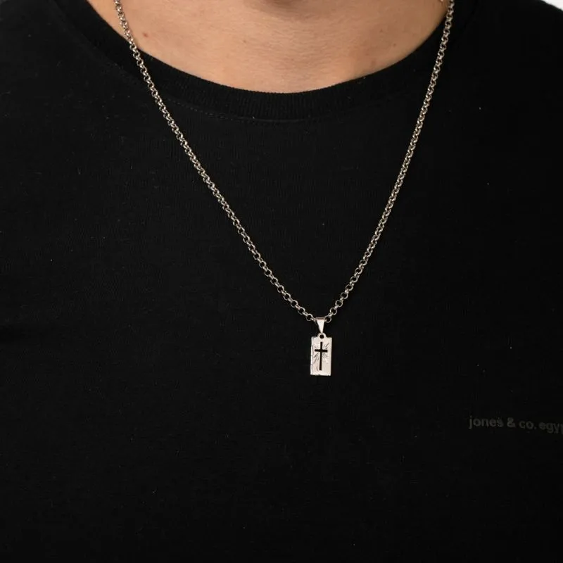 PINGENTE CRUZ PLACA VAZADO LUZ PEQUENA- BANHADO A RÓDIO BRANCO