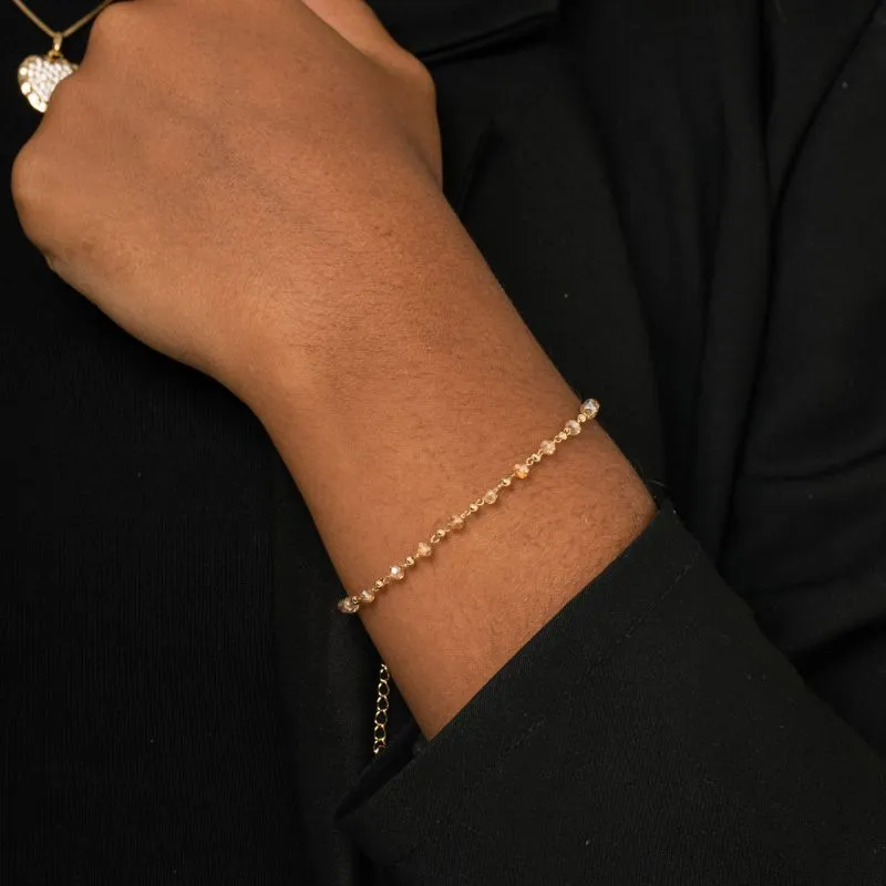 PULSEIRA COM MISANGA MARROM E BOLINHAS LISAS COM EXTENSOR  - BANHADO A OURO 18K