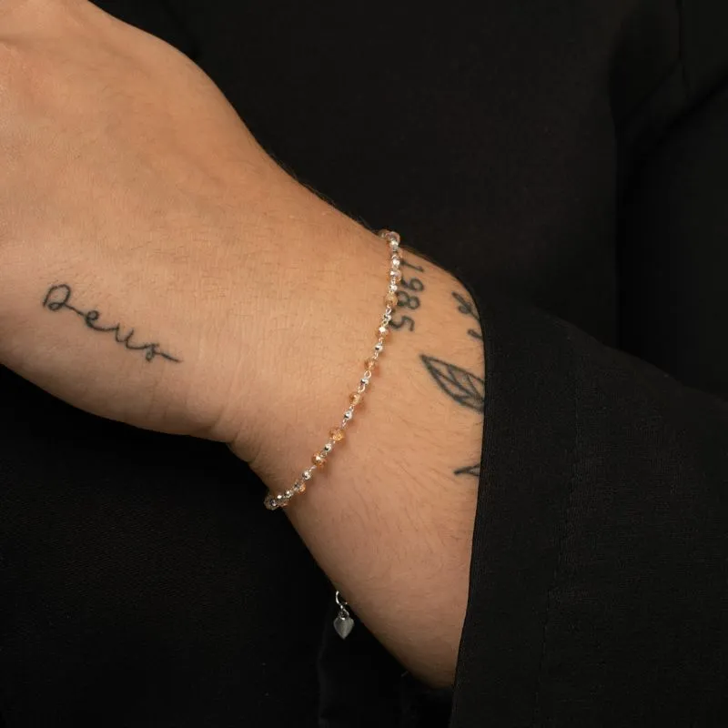 PULSEIRA COM MISANGA MARROM E BOLINHAS LISAS COM EXTENSOR  - BANHADO A PRATA 925