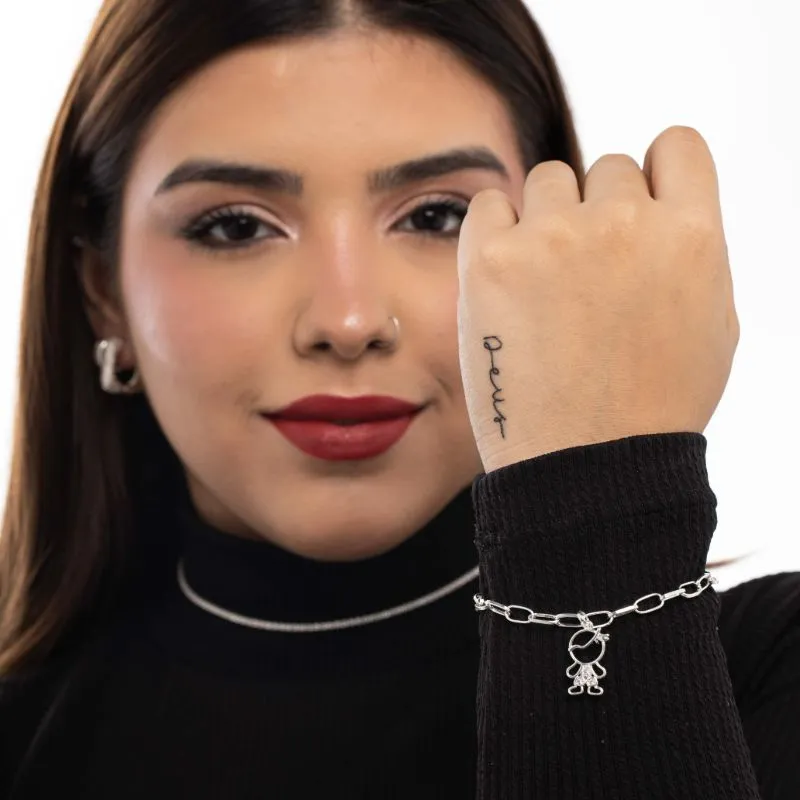 PULSEIRA ELO CARTHIE LARGO COM 1 MENINO CRAVEJADA ZIRCÔNIA CRISTAL  - BANHADO A PRATA 925