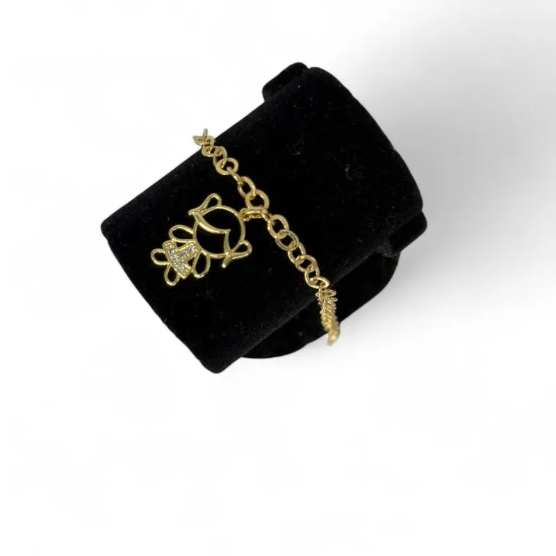 PULSEIRA ELO GRUMET LARGO COM BONECO MENINA CRAVEJADO ZIRCONIA CRISTAL-  BANHADO A OURO 18K