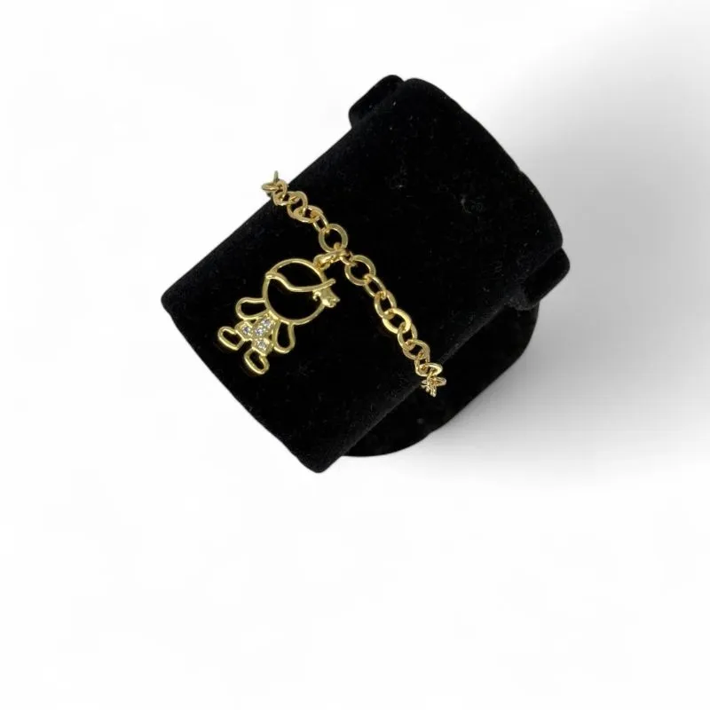 PULSEIRA ELO GRUMET LARGO COM BONECO MENINO CRAVEJADO ZIRCONIA CRISTAL-  BANHADO A OURO 18K