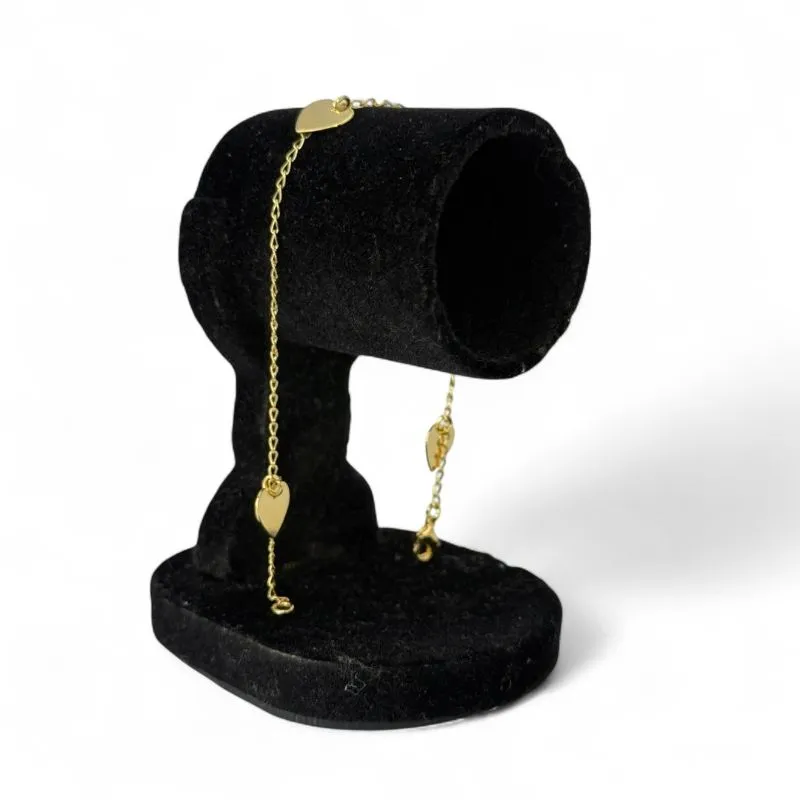 PULSEIRA GRUMET COM 3 CORAÇOES CHEIO LISO - BANHADO A OURO 18K