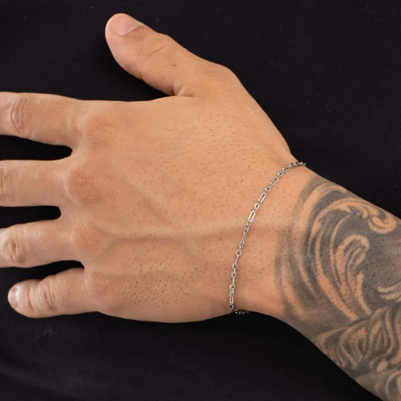 PULSEIRA MASCULINA 3X1 CARTHIE CADIADINHO FINO 18CM- BANHADO A RÓDIO BRANCO