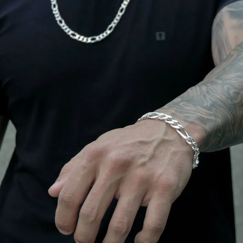 PULSEIRA MASCULINA 3X1 MÉDIA COM FECHO GAVETA 10MM - BANHADO A PRATA 925