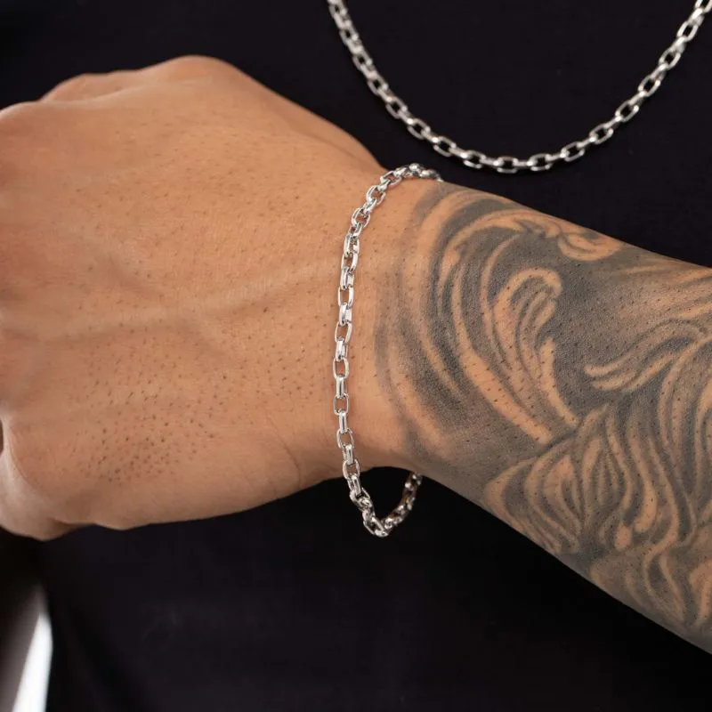 PULSEIRA MASCULINA CARTHIE ABAULADO  MÉDIO COM FECHO GAVETA -  BANHADO A RÓDIO BRANCO