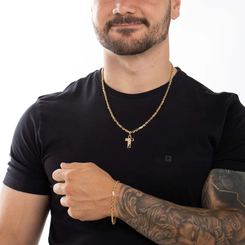 PULSEIRA MASCULINA CARTHIE CADIADINHO COM FECHO GAVETA   - BANHADO A OURO 18K