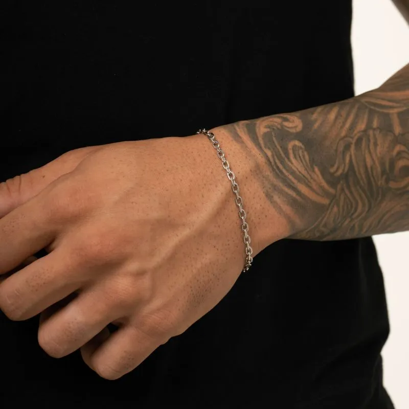 PULSEIRA MASCULINA CARTHIE CADIADINHO MEDIA 20CM- BANHADO A RÓDIO BRANCO