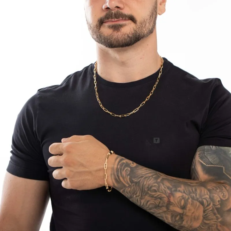 PULSEIRA MASCULINA CARTHIE GROSSO ELO LARGO COM FECHO GAVETA 1.6M  - BANHADO A OURO 18K