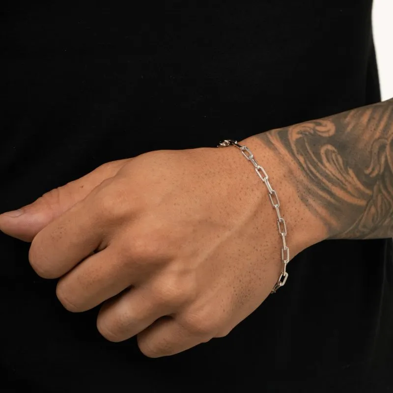 PULSEIRA MASCULINA CARTHIE MÉDIO COM FECHO MOSQUETÃO -  BANHADO A RÓDIO BRANCO