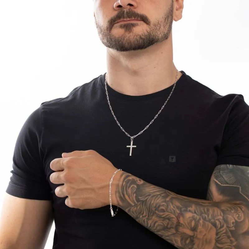 PULSEIRA MASCULINA CARTHIE MÉDIO ELO FINO COM FECHO GAVETA 0.80M  - BANHADO A PRATA 925