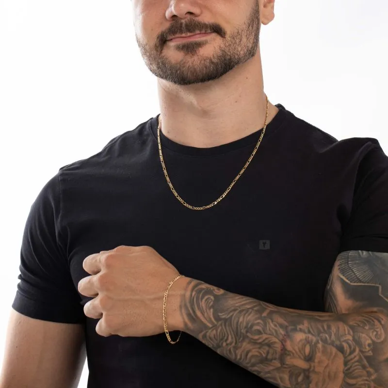 PULSEIRA MASCULINA FINA 3X1 ELO LARGO E PEQUENO COM FECHO GAVETA  2.0MM - BANHADO A OURO 18K