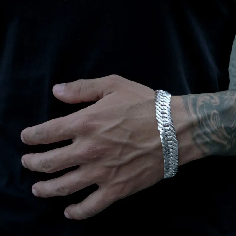 PULSEIRA MASCULINA GRUMET ESCAMADA GROSSA COM FECHO GAVETA 20MM - BANHADO A PRATA 925