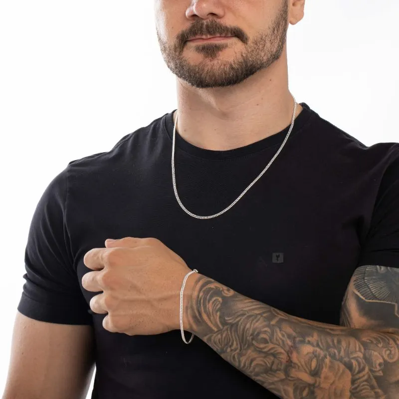 PULSEIRA MASCULINA GRUMET DUPLA TRANÇADO FINO COM FECHO GAVETA  - BANHADO A PRATA 925