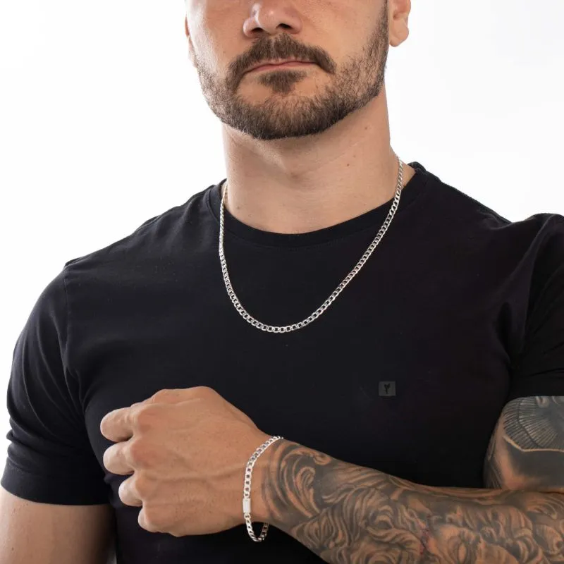 PULSEIRA MASCULINA GRUMET LARGO COM FECHO GAVETA - BANHADO A PRATA 925