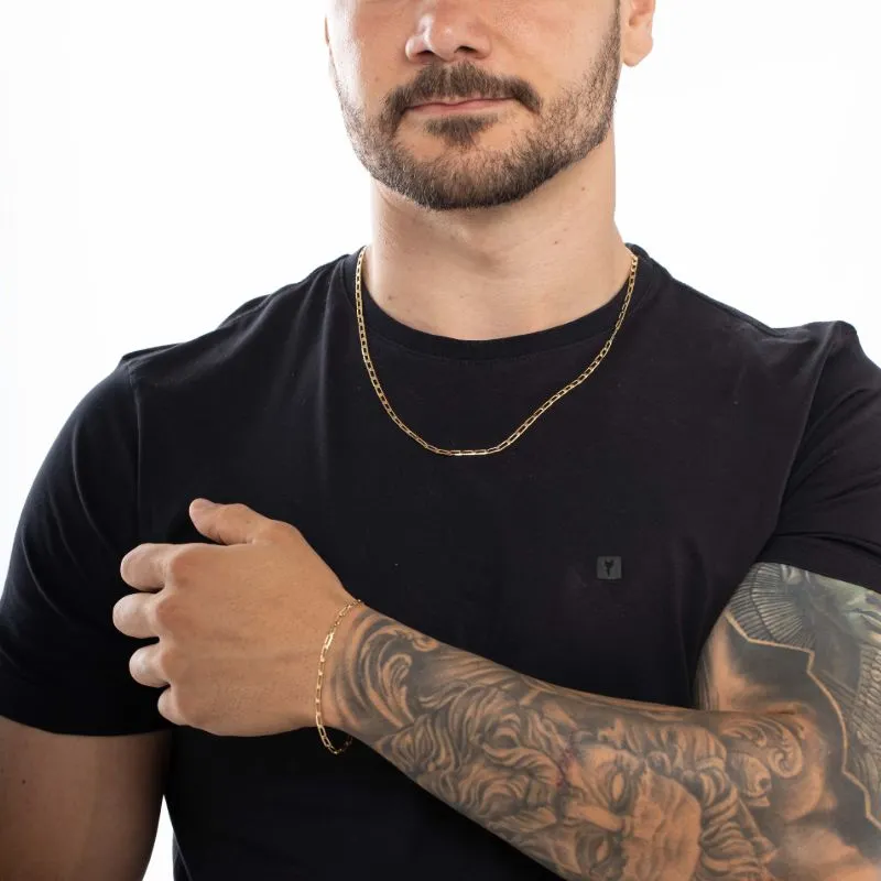 PULSEIRA MASCULINA GRUMET LONGO MÉDIO ELO FINO COM FECHO GAVETA   - BANHADO A OURO 18K