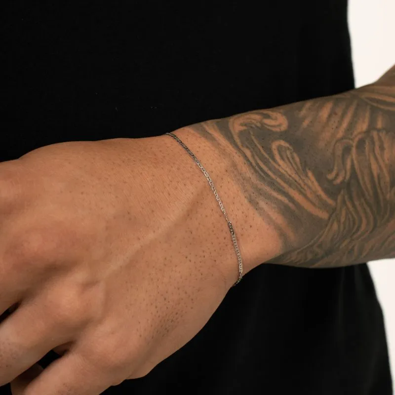 PULSEIRA MASCULINA TRAVESSINHA DIAMANTADA FINO 18CM- BANHADO A RÓDIO BRANCO