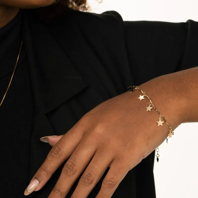 PULSEIRA PALITO COM PENDURICALHO ESTRELA CHEIA LISO COM EXTENSOR  - BANHADO A OURO 18K