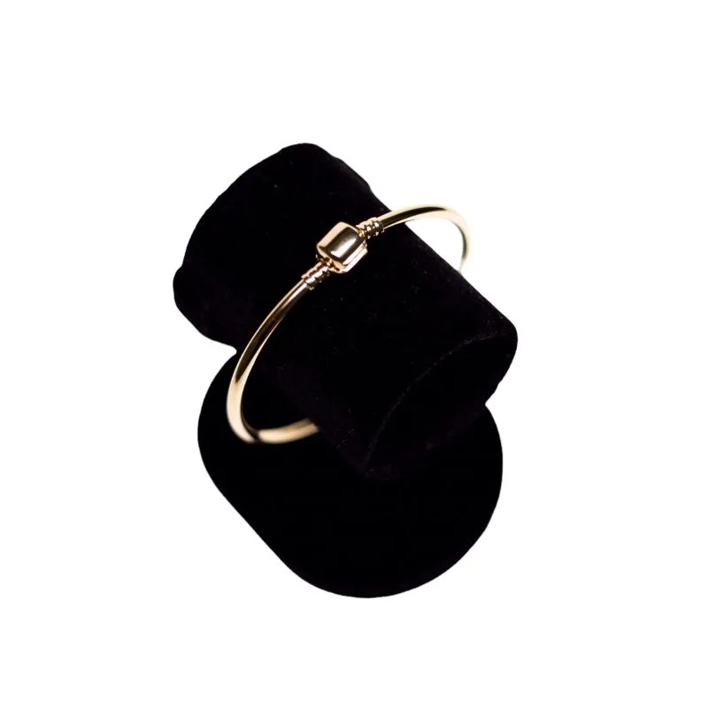 PULSEIRA BRACELETE RIGIDO FECHO QUADRADO LISO PARA BERLOQUES - BANHADO A OURO 18K