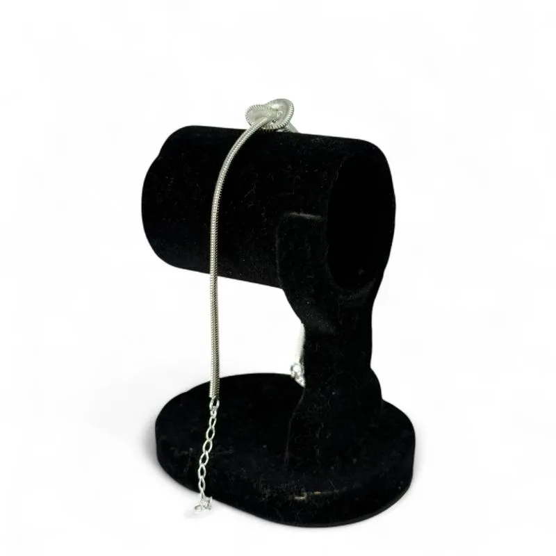 PULSEIRA RABO DE RATO COM NÓ LISA MÉDIA E EXTENSOR  - BANHADO A PRATA 925