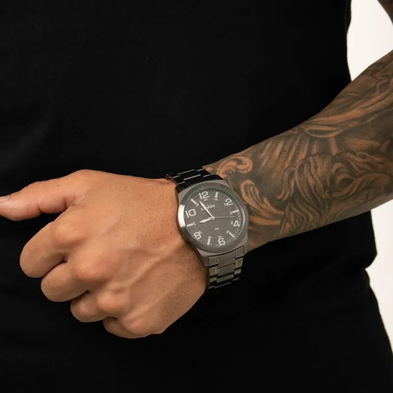 RELÓGIO CONDOR MASCULINO GRAFITE REDONDO COM FUNDO GRAFITE E PULSEIRA EM AÇO  - COR GRAFITE