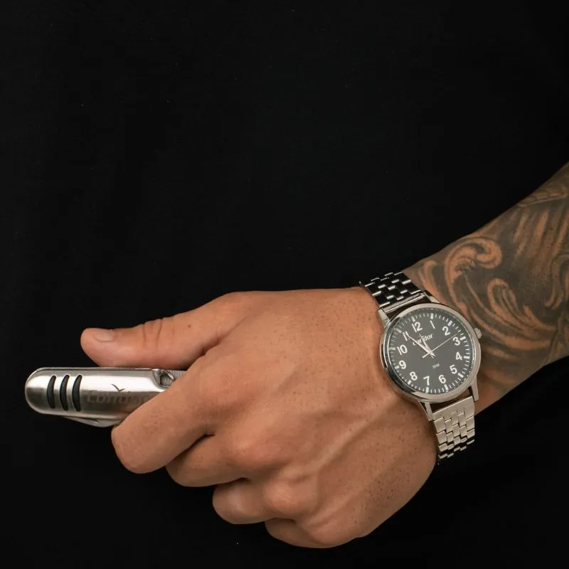 RELÓGIO CONDOR MASCULINO PRATA REDONDO COM FUNDO VERDE METALICO E PULSEIRA EM AÇO COM BRINDE - COR PRATA