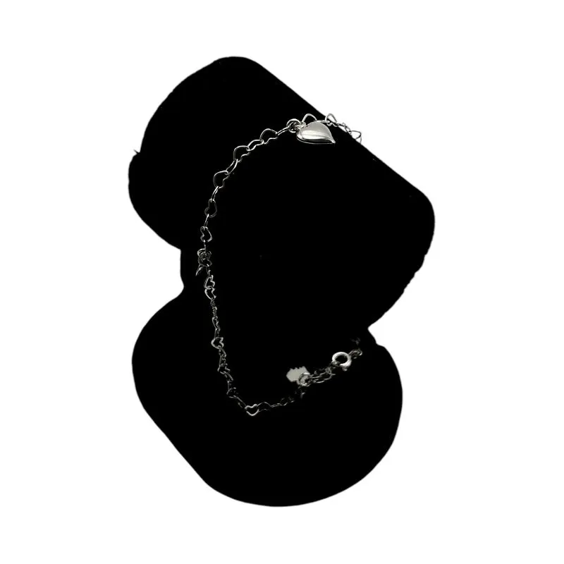 TORNOZELEIRA CORRENTE CORAÇÕES COM PENDURICALHO CORAÇÕES CHEIO - BANHADO A RÓDIO BRANCO