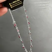 TORNOZELEIRA ELO CARTHIE FINO COM PONTO DE LUZ ROSÉ ACRILICO PENDURADO -PRATA 925