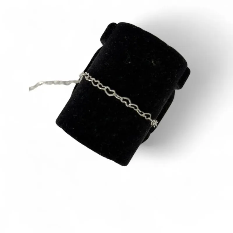 TORNOZELEIRA ELO CORAÇOES VAZADOS  - BANHADO A RÓDIO BRANCO