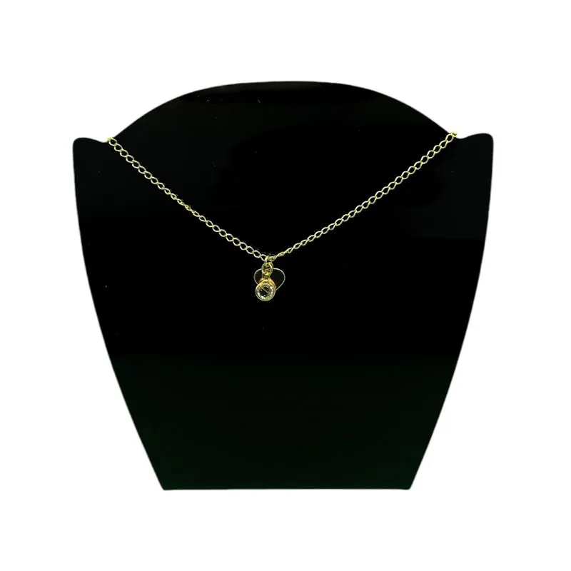 TORNOZELEIRA ELO GRUMET FINO COM CORAÇÃO CHEIO E PONTO DE LUZ CRISTAL - BANHADO A OURO 18K