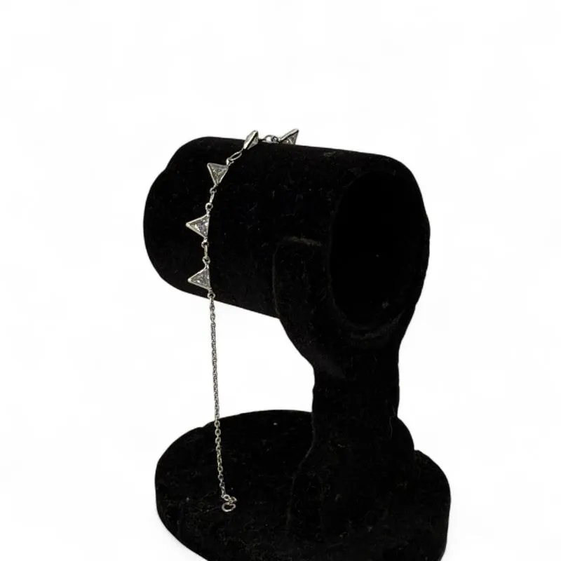 TORNOZELEIRA ELO PORTUGUES FINO COM TRIANGULOS ZIRCONIA CRISTAL - BANHADO A RODIO BRANCO