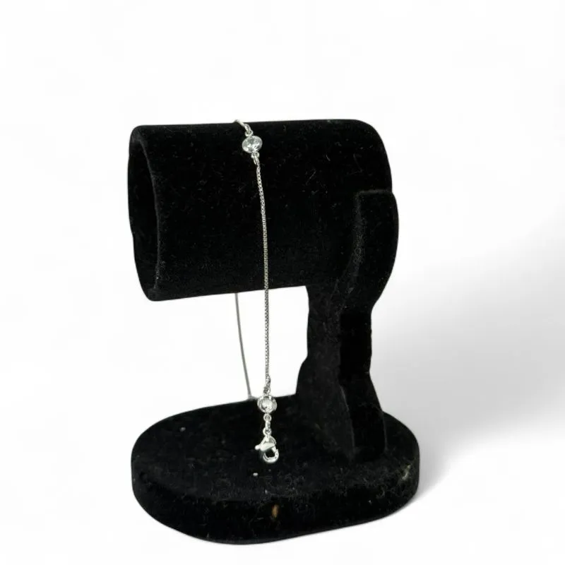 TORNOZELEIRA VENEZIANA COM PONTO DE LUZ CRISTAL E EXTENSOR- BANHADO A RÓDIO BRANCO