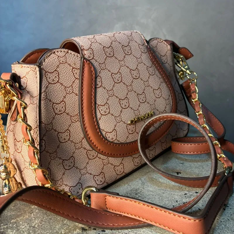 BOLSA ROSA MONOGRAMA GATO + ALÇA REMOVIVEL CORRENT E CHAVEIRO URSINHO CHENSON