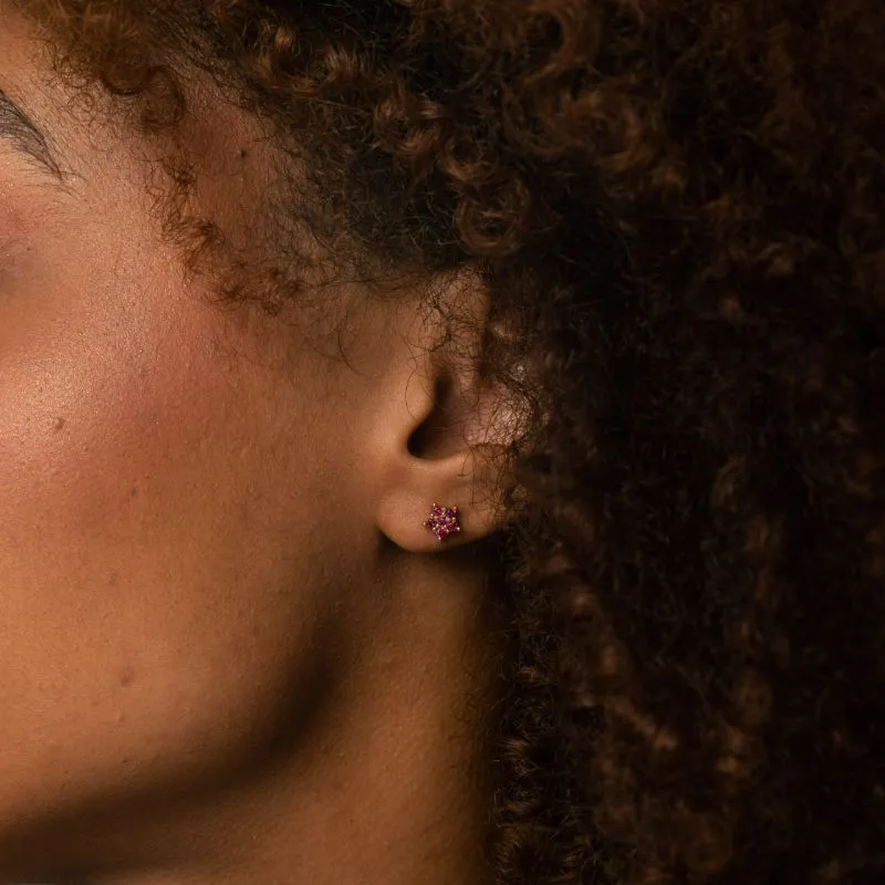 BRINCO INFANTIL FLOR COM ZIRCÔNIA PINK  - BANHADO A OURO 18K