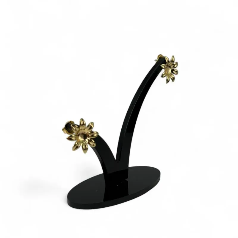 BRINCO ORGANICO FLOR GIRASOL MÉDIA LISA - BANHADO A OURO 18K