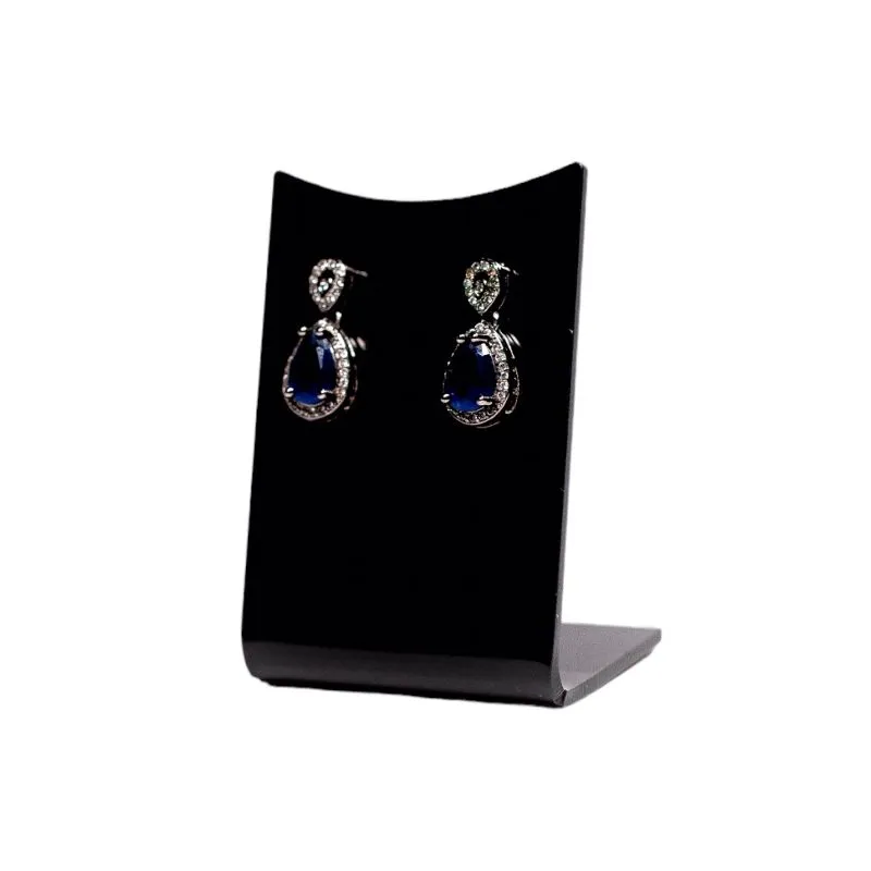 BRINCO PENDURADO GOTA AZUL E CRISTAL- BANHADO A RÓDIO NEGRO