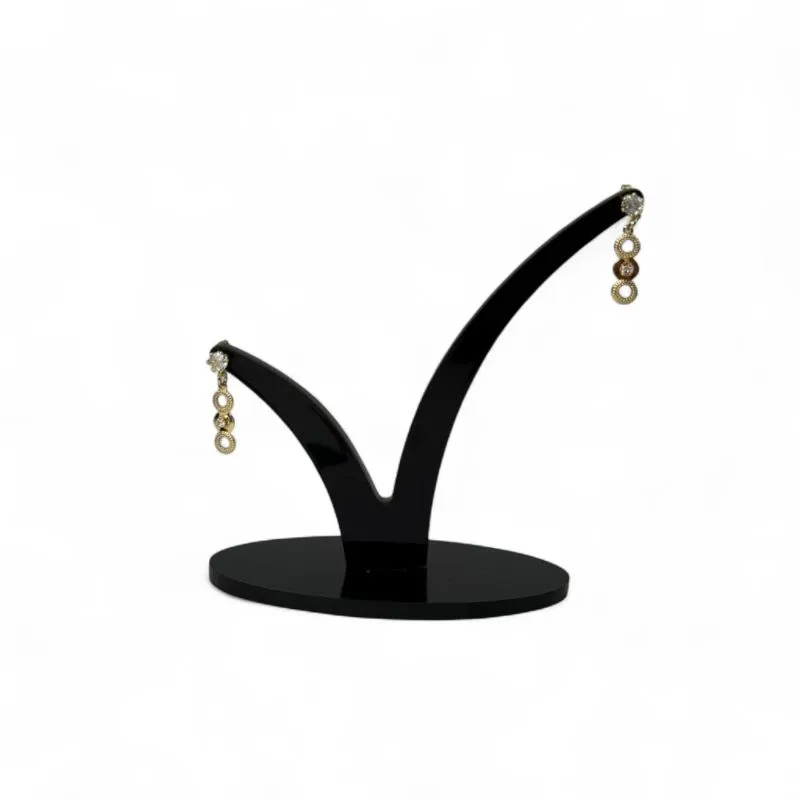 BRINCO PEQUENO COM PENDURICALHO BOLINHAS E PONTO DE LUZ CRISTAL- BANHADO A OURO 18K