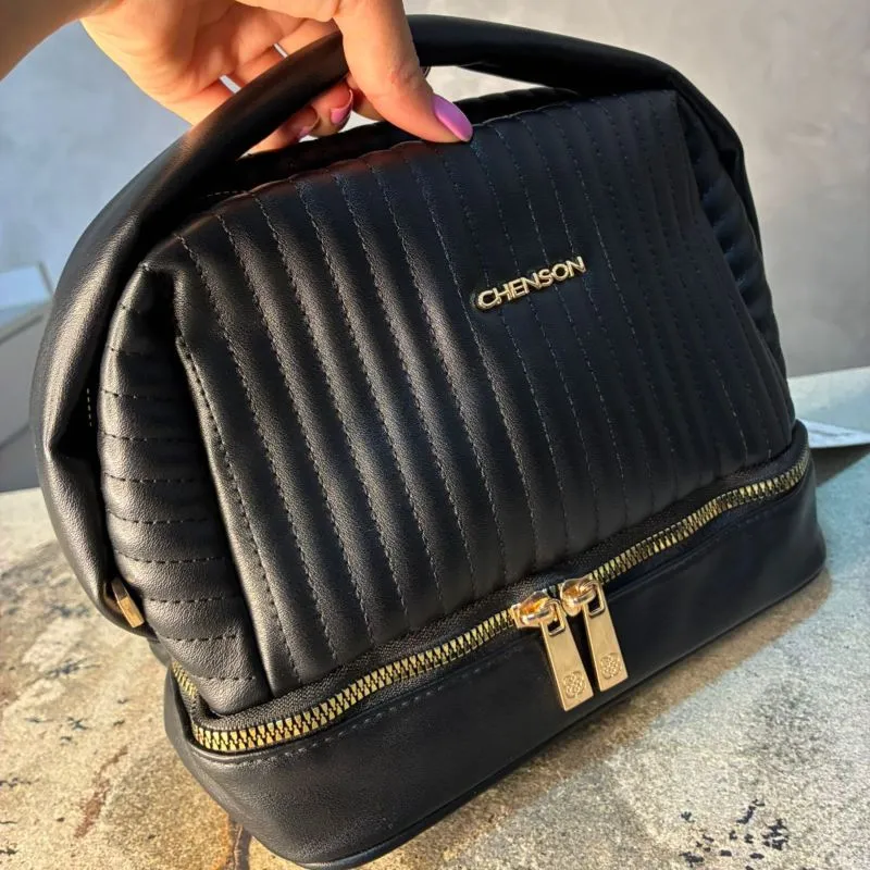 NECESSAIRE DUPLA TERMICA PRETA LISTRADA CHENSON