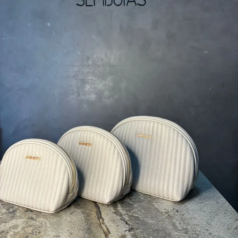 NECESSAIRE TRIPLA PEQUENA MÉDIA E GRANDE CINZA LISTRADA CHENSON