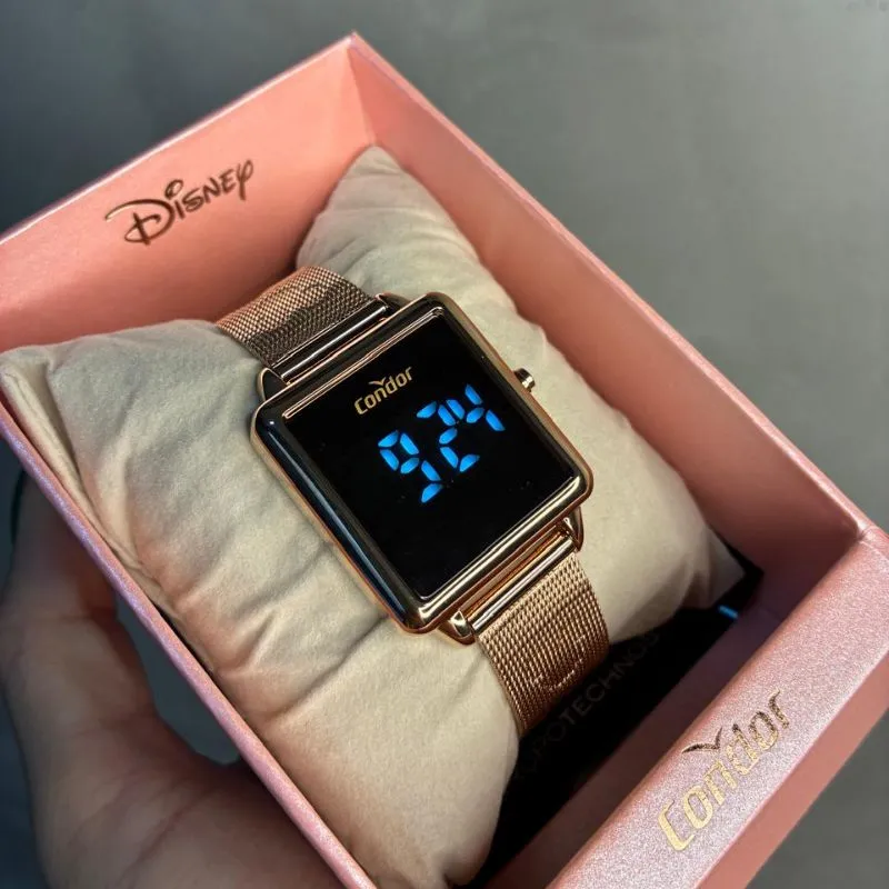 RELOGIO CONDOR FEMININO PULSEIRA ESTEIRA LINHA DISNEY ROSÉ DIGITAL COHB21AAC/4J  - COR AÇO ROSÉ