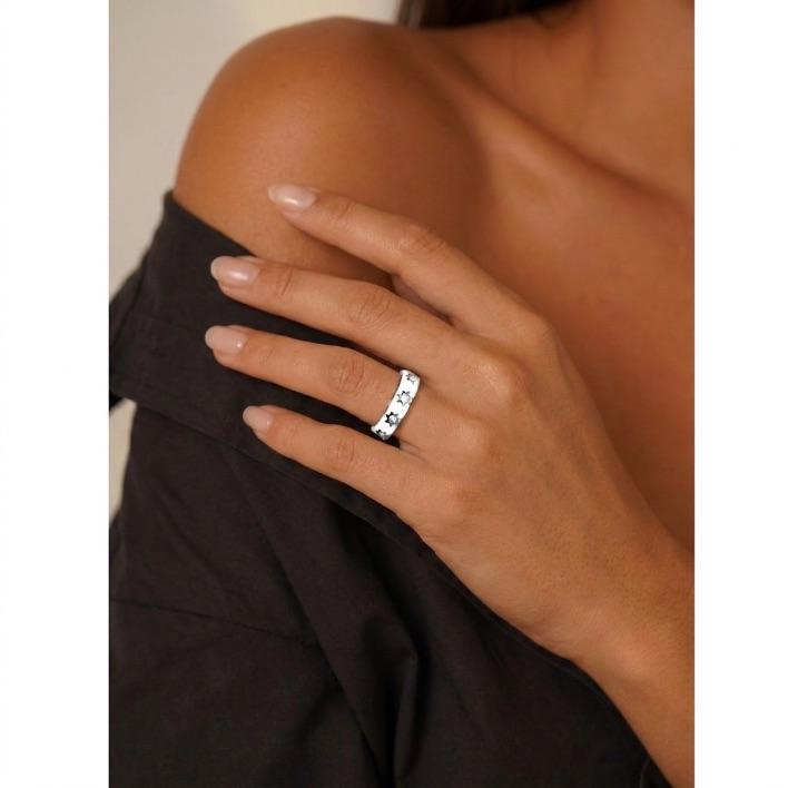 ANEL WHITE ESMALTADO COM ZIRCONIA E ESTRELINHA Nª18 - BANHADO A RÓDIO NEGRO