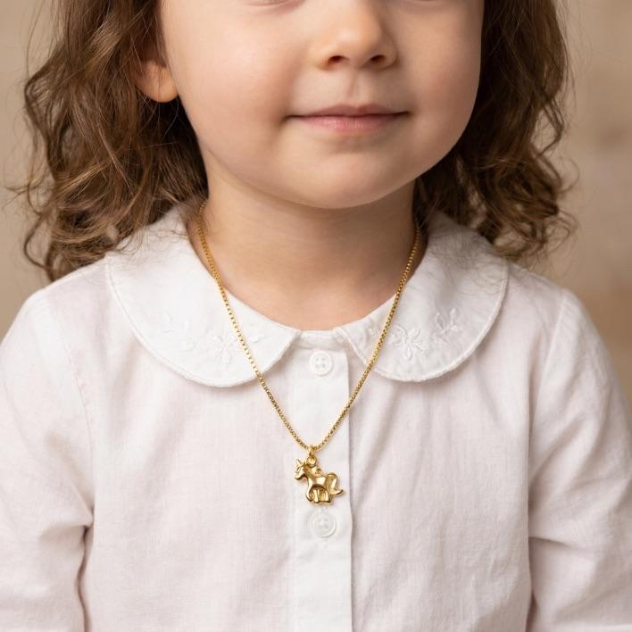 CORRENTE INFANTIL UNICÓRNIO LISO E EXTENSOR- BANHADO A OURO 18K