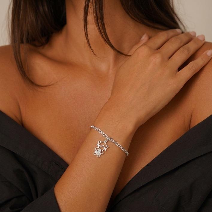 PULSEIRA ELO GRUMET LARGO COM BONECO MENINA CRAVEJADO ZIRCONIACRISTAL-  BANHADO A PRATA 925