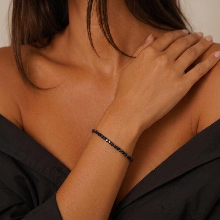 PULSEIRA GRAVATINHA REGULÁVEL RIVIERA ZIRCONIA NEGRA GRAVATINHA- BANHADO A RÓDIO BRANCO