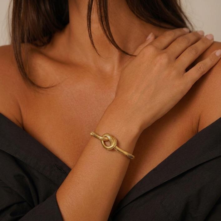 PULSEIRA RABO DE RATO COM NÓ LISA MÉDIA E EXTENSOR  - BANHADO A OURO 18K