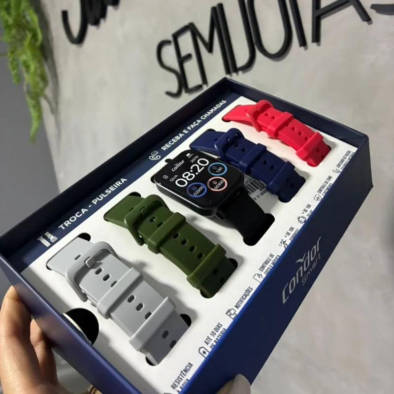 RÉLOGIO SMART WATCH CONDOR PRETO TROCA PULSEIRA ACOMPANHA + 4 PULSEIRA AVULSA