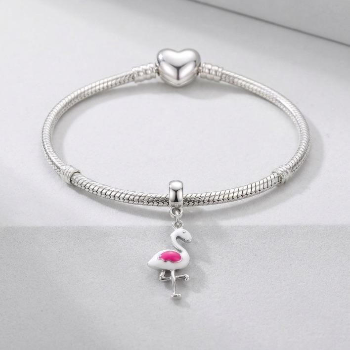 BERLOQUE FLAMINGO RESINADO BRANCO COM PINK-  BANHADO A RÓDIO BRANCO